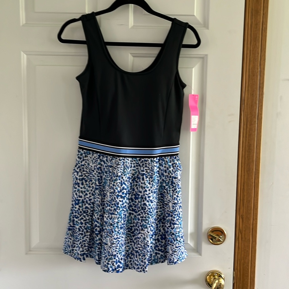 Lilly Pulitzer Black Top with Blue Leopard Print Skirt Mini Dress